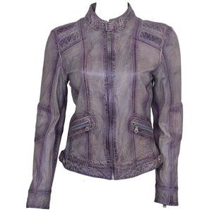 WOMEN'S RUSTIC PURPLE MOTO LEATHER JACKET